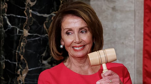 US House Speaker Nancy Pelosi of California holds the gavel at the Capitol in Washington, Jan. 3, 2019. 