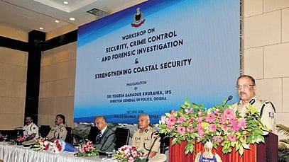 DGP YB Khurania addressing the workshop on security, crime control and forensic investigation and strengthening coastal security.