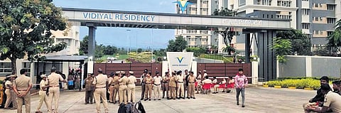 Women employees of Tata Electronics holding protest on Tuesday