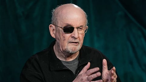 Author Salman Rushdie appears during an interview in New York on Wednesday, Oct. 29, 2025.