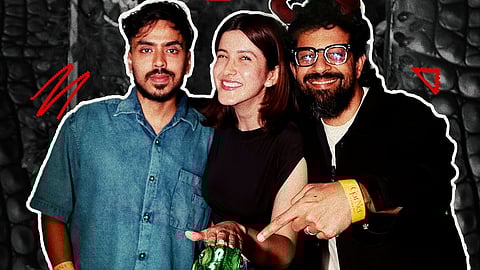 (from left) Adarsh Gourav, Shanaya Kapoor and Bejoy Nambiar at the wrap-up party of Tu Yaa Main