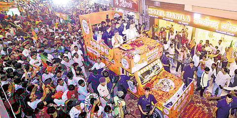 Union Home Minister Amit Shah holds a road show in Bihar’s Purnia.