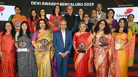 The 11 recipients of the 35th edition of Devi Awards organised by The New Indian Express (TNIE) in Bengaluru. 