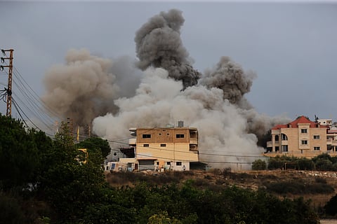 Smoke rises following an Israeli airstrike in the village of Teir Debba, southern Lebanon, Thursday, Nov. 6, 2025.