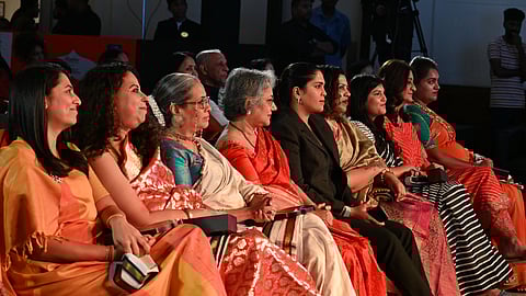 (From left) Devi awardees Deepthi Bopaiah, Anita Nair, Pragati Mathur, Hema Ravichandar, Veda Krishnamurthy, Mayura Balasubramanian, Sahar Mansoor, Nooraine Fazal and Divya Raghavendra Rao