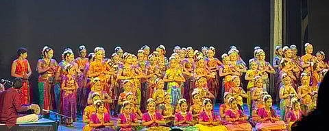 Students of Natya Tarangini, Hyderabad pose for a picture, post their performance