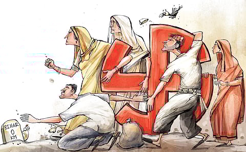 Women hold up more than half
of Bihar’s earth