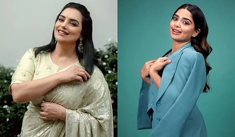 Association of Malayalam Movie Artists (AMMA) president Swetha Menon (L) and actor Gouri G Kishan.