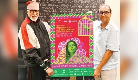 FHF ambassador and actor Amitabh Bachchan, and FHF founder Shivendra Dungarpur launching the workshop poster.