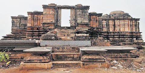 The 800-year-old Ramalingeswara temple, off the NH-163 in Jakaram village of Mulugu district, lies in a dilapidated condition.