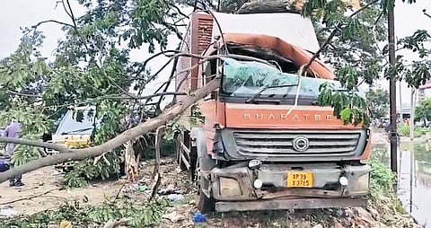 The truck which crashed into pedestrians in Nellore.