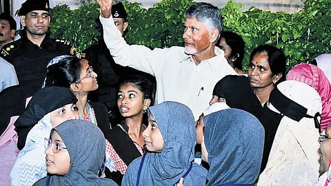 CM Nara Chandrababu Naidu during the birth anniversary celebrations of Maulana Abul Kalam Azad in Vijayawada on Tuesday.