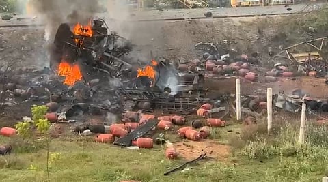 Around 80 cylinders exploded one after another, sending some flying into the air and causing vibrations that were felt up to 2 km away.