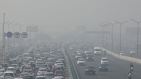 A thick layer of Smog seen over the city, on November 11, 2025 in New Delhi.