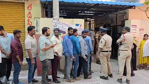Voters at a polling booth during Jubilee Hills Assembly bypoll on Tuesday.