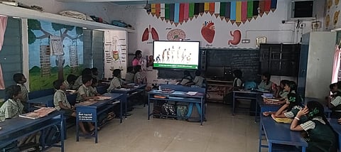 Students in a smart class at Anbil Panchayat Union Primary School.