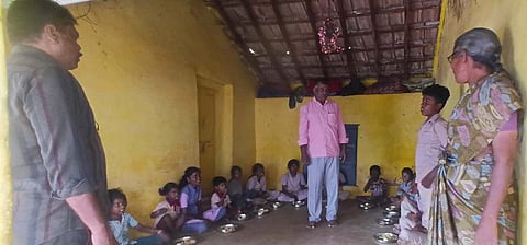  Teachers taking lessons to students at Vilankombai village in Erode district 
