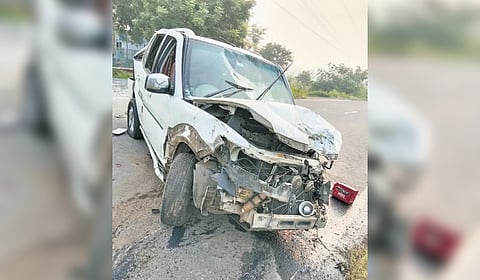 The mangled remains of the ill-fated car in Krishna district.