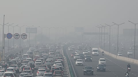 A thick layer of Smog seen over the city, on November 11, 2025 in New Delhi.