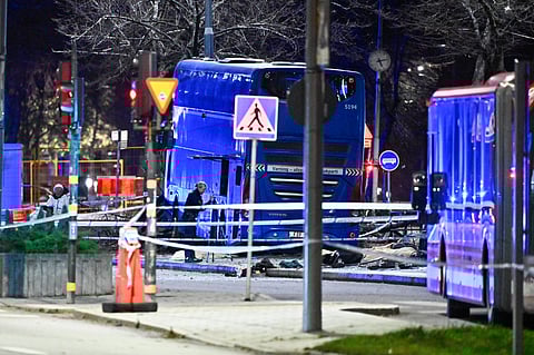 A double-decker bus crashed into a bus shelter in Stockholm on Friday, Nov. 14, 2025, causing fatalities and injuries