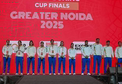 Indian boxing team during the opening ceremony of World Boxing Cup Finals 2025, Greater Noida 
