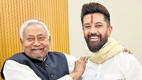 LJP(RV) chief Chirag Paswan greets Chief Minister Nitish Kumar in Patna