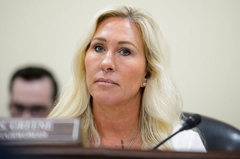 Rep. Marjorie Taylor-Greene, R-Ga., presides over a House Committee hearing on Capitol Hill, Feb. 12, 2025, in Washington.