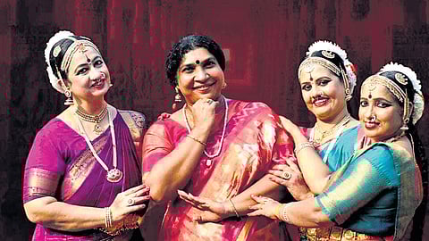 The dancer mothers with their guru Nisha Rani (second from left).