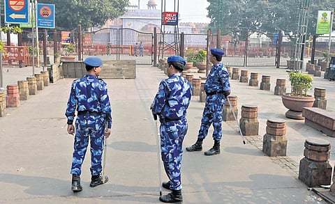 Security personnel keep vigil near Red Fort amid high alert.