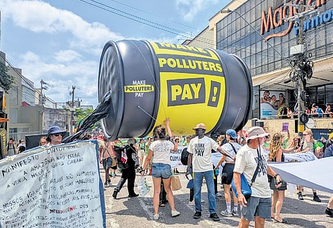 A demonstration during the ‘Great People’s March’ in Belém, Brazil on Saturday