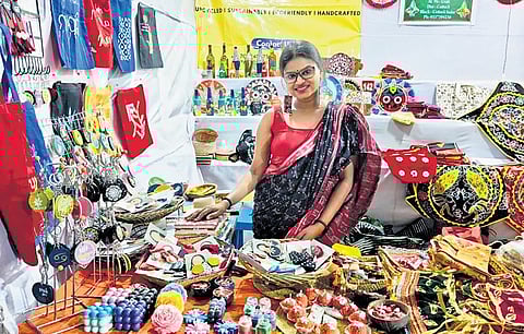 Behura at her stall showcasing her eco-friendly gifting products, at Cuttack’s Balijatra.