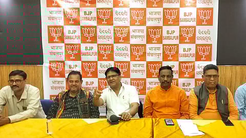 BJP leaders addressing a press meet on the Nuapada bypoll result.