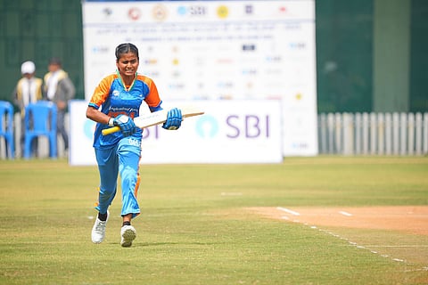 Pakistan's players (R) shake hands with India's players at the end of the Women’s Blind Twenty20 World Cup 2025 match between India and Pakistan at the BOI Cricket Stadium in Katunayake on November 16, 2025.