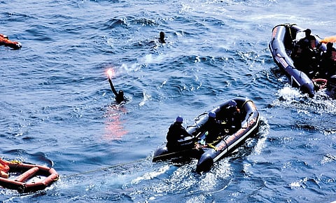Indian Coast Guard personnel taking part in an exercise during the workshop.