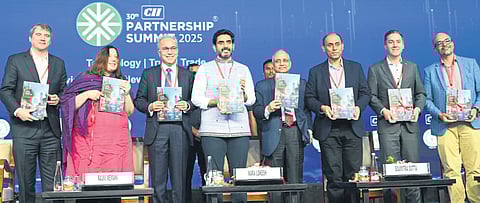 IT Minister Nara Lokesh taking part in a session on ‘AI and the Future of Jobs’  at the CII Summit in Vizag on Saturday | Express
