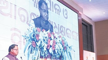 CM Mohan Charan Majhi addressing the two-day collectors conference at the
Lok Seva Bhawan | Express