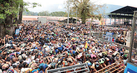 The overcrowded Lower Thirumuttam at the Sabarimala Lord Ayyappa temple on Tuesday 