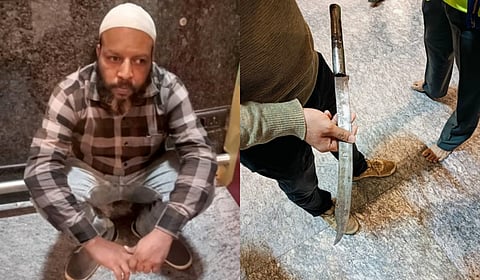 The accused Sohail Ahmed and the machete that was seized from him. 