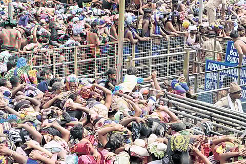 The crowded Lower Thirumuttam at Sabarimala temple on Tuesday.