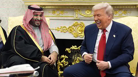 President Donald Trump meets Saudi Arabia's Crown Prince Mohammed bin Salman in the Oval Office of the White House, Tuesday, Nov. 18, 2025, in Washington.