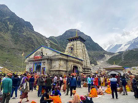 Devotees throng the Kedarnath Temple during the 'Char Dham Yatra'.