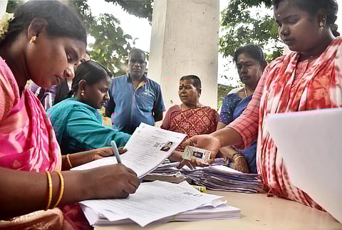 A help desk to help started working on Tuesday at the Lady Willingdon High School premises to help the applicants for SIR states electoral rolls, on Kamarajar Salai, in Chennai.