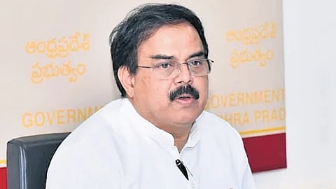 Civil supplies minister Nadendla Manohar addressing the media on Tuesday.