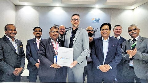 HAL staff with HENSOLDT Sensors GmbH at Dubai Air Show 2025.