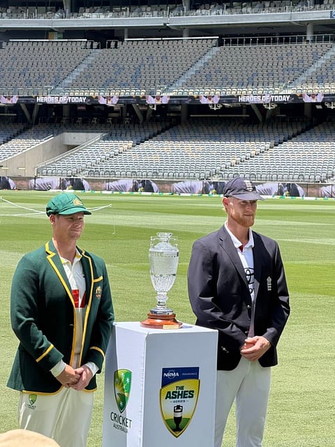 Australia's Travis Head celebrates his century on day two of the first Ashes cricket test match between Australia and England in Perth, Saturday, Nov. 22, 2025.