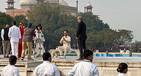 Donald Trump Jr, son of US President Donald Trump, during his visit to the Taj Mahal, in Agra, Thursday, Nov. 20, 2025. Other deligates, officials are also seen.