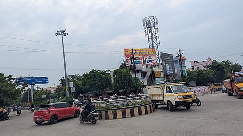 The KVK Nagar roundabout in Thoothukudi is located at an intersection of six roads, which witnesses dense traffic during the peak hours.