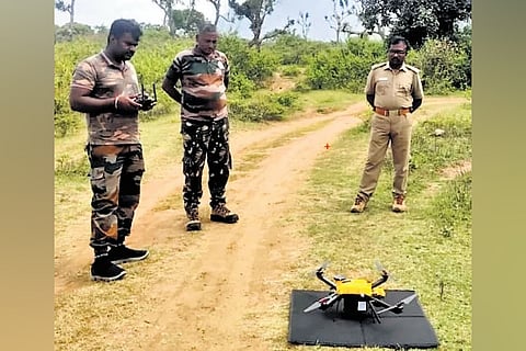 Forest department staff have deployed a drone to trace the elephant 