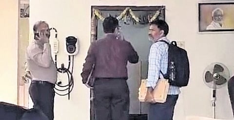 SIT officials at former TTD chairman YV Subba Reddy’s house in Hyderabad as part of the probe into the ghee adulteration case on Thursday.