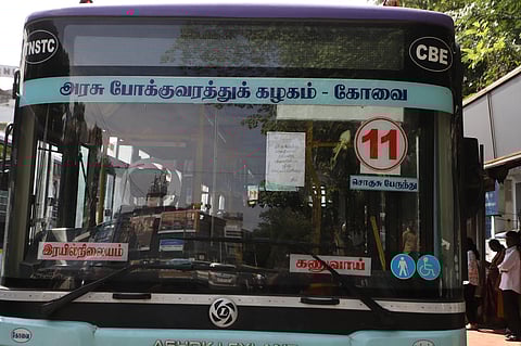 A corporation bus of the TNSTC, Coimbatore region, was confiscated at the railway station bus stop on Friday. 